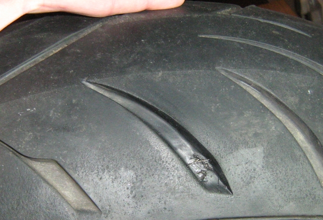 tyre damage in the tread of an avon AV56 Storm ST